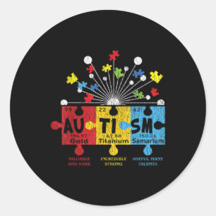 Pegatina Redonda Autism Awareness Puzzle Elementos químicos Periódi
