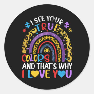 Pegatina Redonda Autism Awareness Rainbow Veo tus verdaderos colore