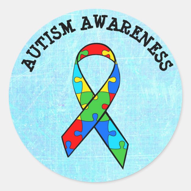 Pegatina Redonda Autism Awareness Ribbon Puzzle Pegatinas (Anverso)