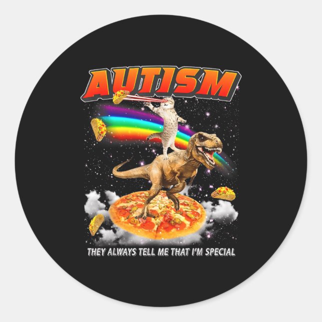 Pegatina Redonda Autism Awareness T-rex Cat Meme Neurodiversity Pri (Anverso)