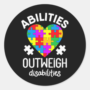 Pegatina Redonda Autism Awareness Teacher Abilities mejor que Disab