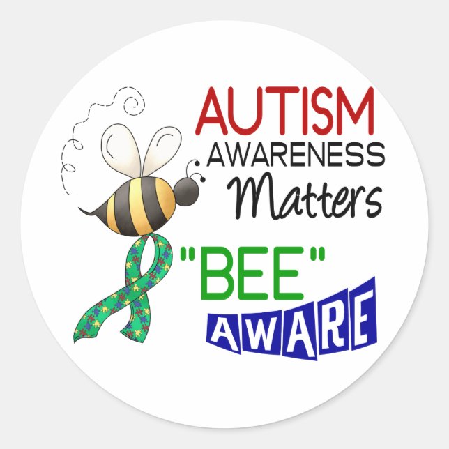 Pegatina Redonda Autism BEE AWARE 1 (Anverso)
