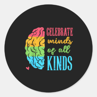 Pegatina Redonda Autism Brain Celebrate Minds All Kinds Aware Men W