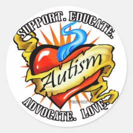 Pegatina Redonda Autism Classic Heart Tattoo