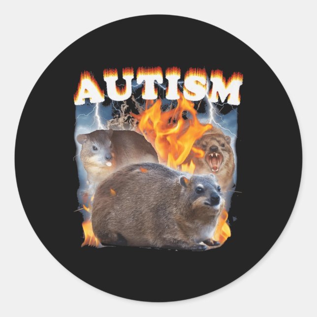 Pegatina Redonda Autism Hyrax Gracioso Meme (Anverso)