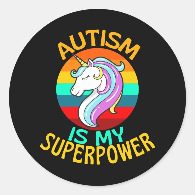 Pegatina Redonda Autism Is My Superpower Unicorn Lover (Anverso)