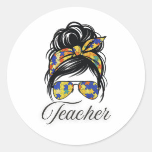 Pegatina Redonda Autism Maacher Advocate Support Inclusion Special