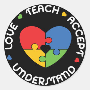 Pegatina Redonda Autism Maacher Teach Accept Understanding Love