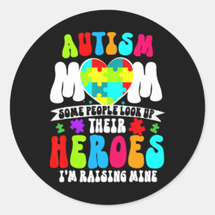 Pegatina Redonda Autism Mom Groovy Heart Puzzle Autism Awareness He