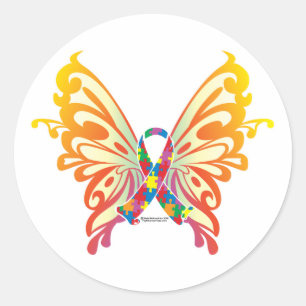 Pegatina Redonda Autism Ribbon Butfly