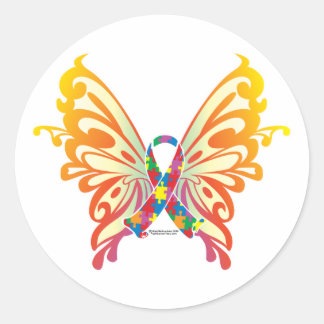 Pegatina Redonda Autism Ribbon Butfly
