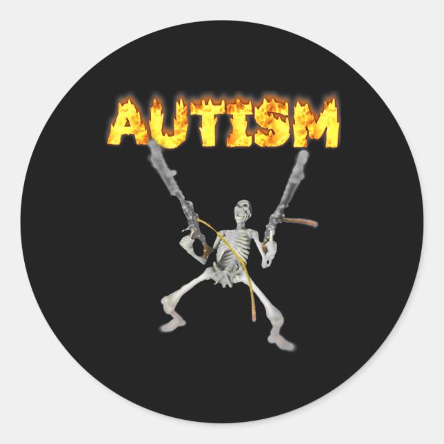 Pegatina Redonda Autism Skeleton Divertido Curiosamente Específico  (Anverso)