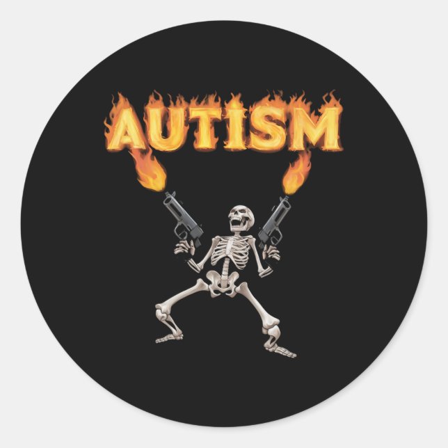 Pegatina Redonda Autism Skeleton Graciosamente Específico Meme De T (Anverso)