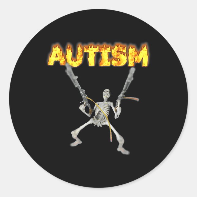 Pegatina Redonda Autism Skeleton Meme (Anverso)