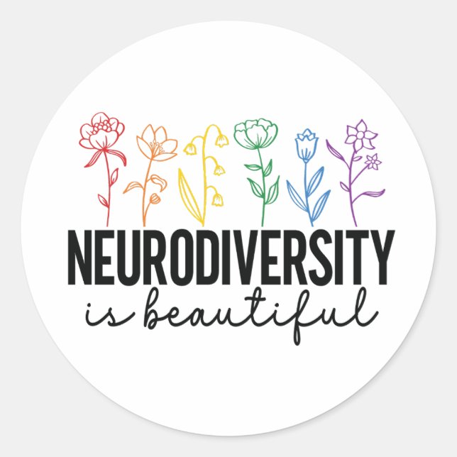 Pegatina Redonda Autism Wildflower, ADHD, profesor especial (Anverso)