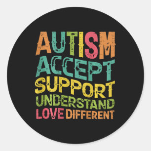 Pegatina Redonda Autismo Acepta Apoya Entiende Ama Diferente (o