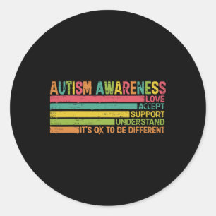 Pegatina Redonda Autismo Aceptar Apoyo Comprender Amor Diferente (2