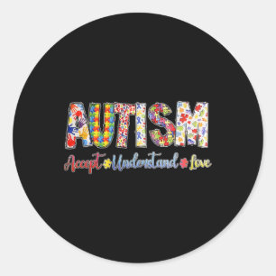 Pegatina Redonda Autismo Aceptar Entender Amor Hombres Autistas Muj