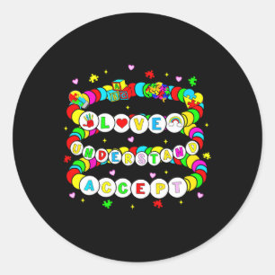 Pegatina Redonda Autismo Amistad Amor Pulsera Acepta Entendimiento