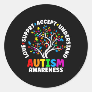 Pegatina Redonda Autismo Amor Acepta Apoyar El Autismo Autista Awar