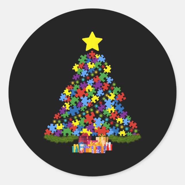 Pegatina Redonda Autismo Árbol conciencia de autismo (Anverso)