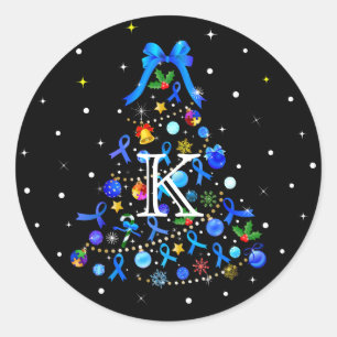 Pegatina Redonda Autismo Árbol de Navidad Azul
