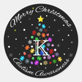 Pegatina Redonda Autismo Árbol de Navidad de Snowflake