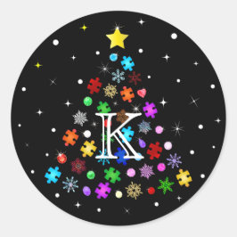 Pegatina Redonda Autismo Árbol de Navidad de Snowflake