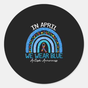 Pegatina Redonda Autismo Arcoiris En Abril Usamos Autismo Azul