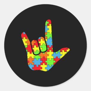 Pegatina Redonda Autismo ASL Amor Idioma Rótulo Autismo Conciencia