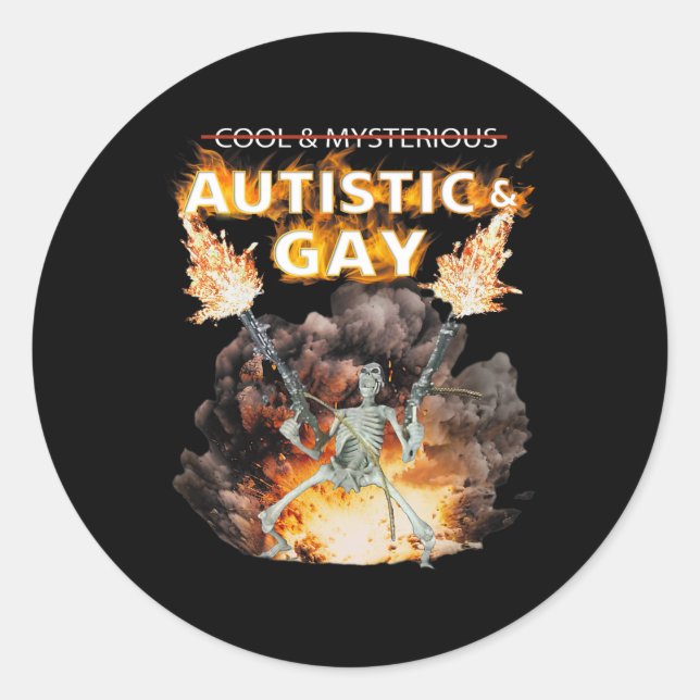 Pegatina Redonda Autismo Autista Y Gay Skeleton Funny Autism Skelet (Anverso)
