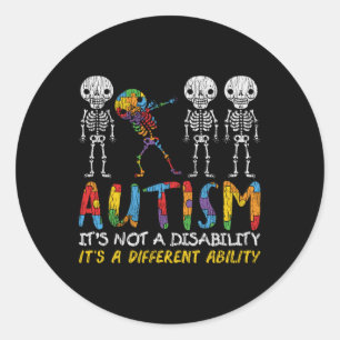 Pegatina Redonda Autismo Awerness - Skeleton Dabbing Autistic Kids 