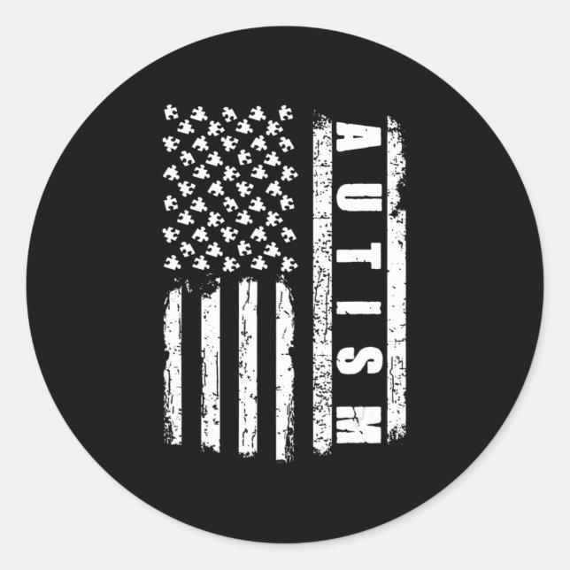 Pegatina Redonda Autismo Bandera Estadounidense Autismo Awareness P (Anverso)