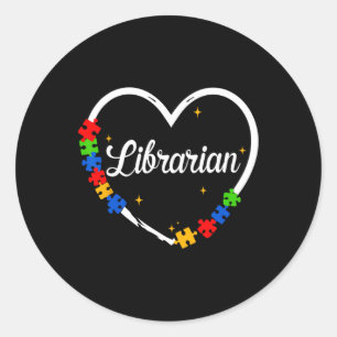 Pegatina Redonda Autismo bibliotecario rompe el puzzle Heart Love A