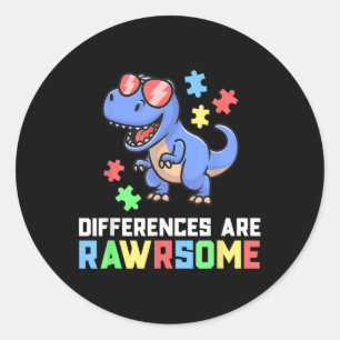 Pegatina Redonda Autismo Camisetas para niños Dinosaurio Trex Conci