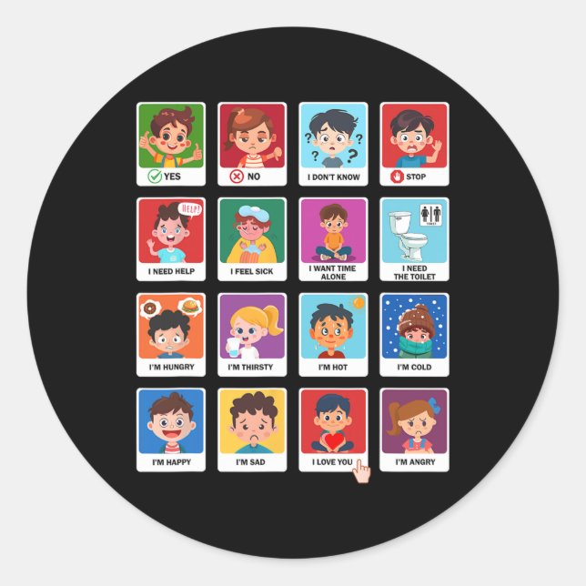 Pegatina Redonda Autismo Comunicación Cartas De Niños Emociones Dis (Anverso)