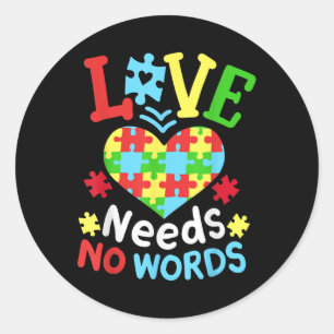 Pegatina Redonda Autismo Conciencia Amor No Necesita Palabras