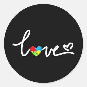 Pegatina Redonda Autismo Conciencia Amor Pieza de rompecabezas de c