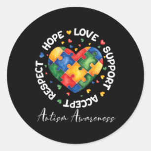 Pegatina Redonda Autismo Conciencia Amor Piezas de rompecabezas del