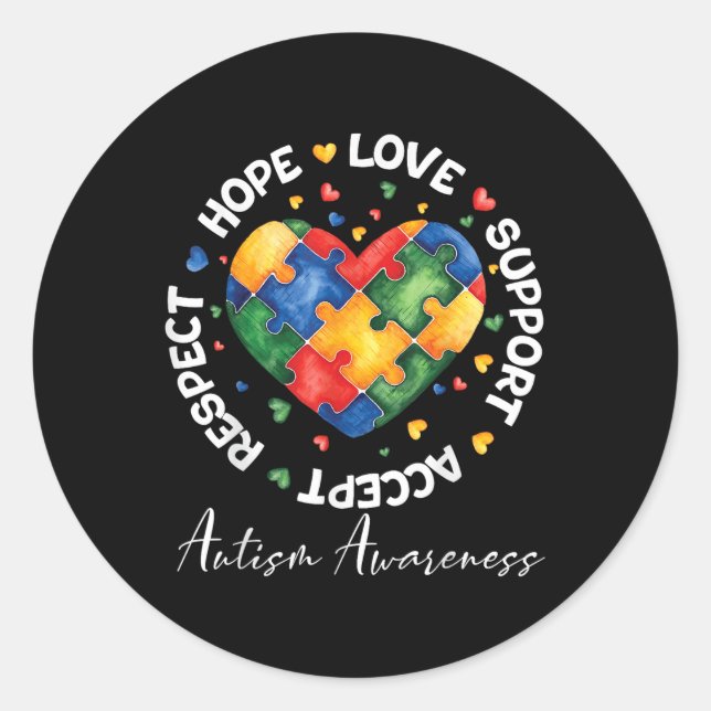 Pegatina Redonda Autismo Conciencia Amor Piezas de rompecabezas del (Anverso)