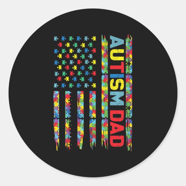 Pegatina Redonda Autismo Conciencia Autismo Papá Estados Unidos Rom (Anverso)
