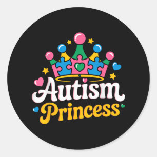 Pegatina Redonda Autismo Conciencia Autismo Princesa Chica autista 