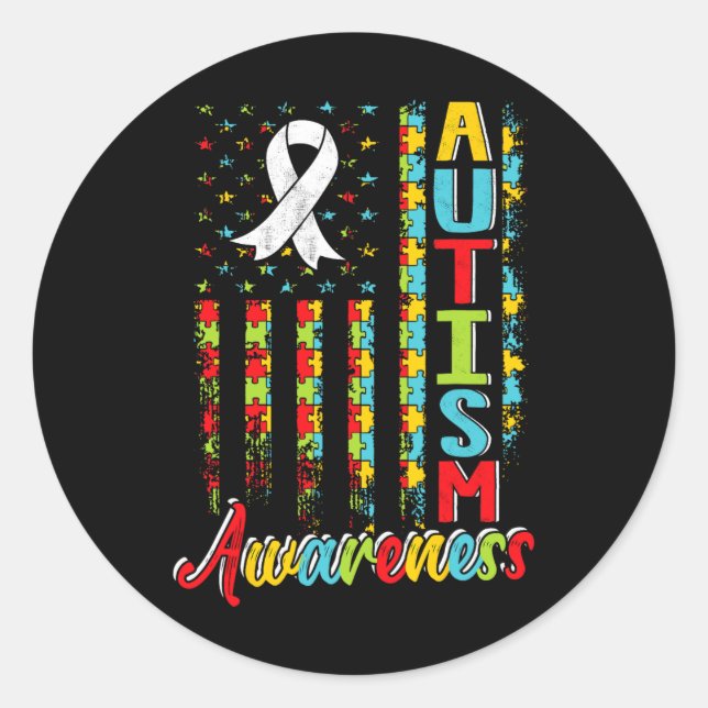 Pegatina Redonda Autismo Conciencia Autista Autistas Autistas Apoya (Anverso)