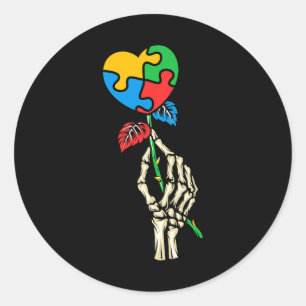 Pegatina Redonda Autismo Conciencia Calavera Rosa de autismo Pieza