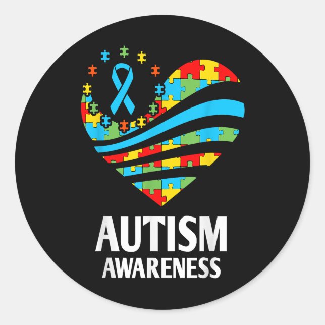 Pegatina Redonda Autismo Conciencia Camisetas Mujeres apoyo a autis (Anverso)