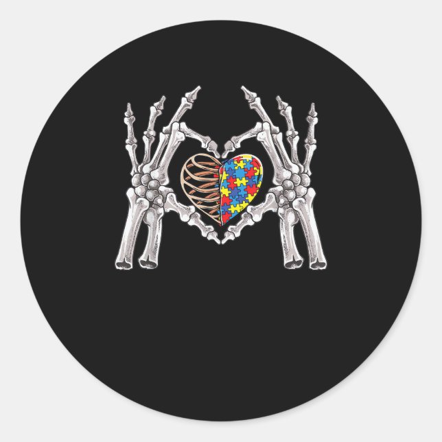 Pegatina Redonda Autismo Conciencia Cráneo Gótico Mano Autismo Romp (Anverso)