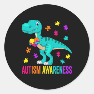 Pegatina Redonda Autismo Conciencia Dinosaurio Rompecabezas de auti