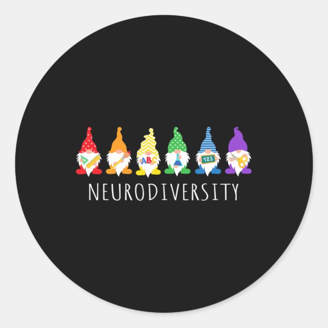 Pegatina Redonda Autismo Conciencia Gnome Neurodiversidad Regalos P (Anverso)
