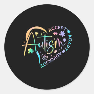 Pegatina Redonda Autismo Conciencia Mes Amor al Corazón Aceptar Adv