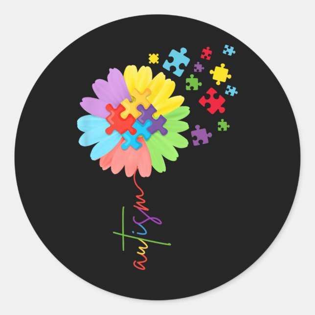 Pegatina Redonda Autismo Conciencia Niños del rompecabezas del gira (Anverso)